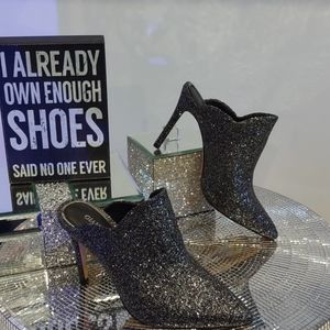 Gianni Bini Silver Glitter Sparkly Shoes High Heel Mules Slides NEW Shoes SEXY